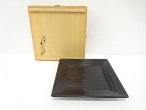 鈴木表朔造　一閑塗　四方盆